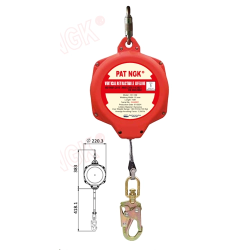 LINEA RETRACTIL CINTA DE NYLON 25mmx15M CON GANCHO DOBLE SEGURO CARABINERO HE-15N PATNGK