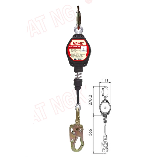 LINEA RETRACTIL CABLE DE ACERO 4.8mmx3.5M GANCHO DOBLE SEGURO CARABINERO HE-3.5 PATNGK