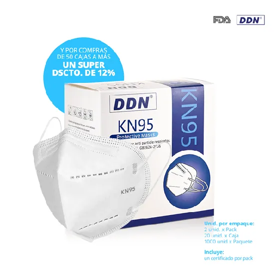 DDN RESPIRADOR INDUSTRIAL KN95 GB2626-2006 TELA NO TEJIDA 5 CAPAS PFE 95% (1caja=20unid)